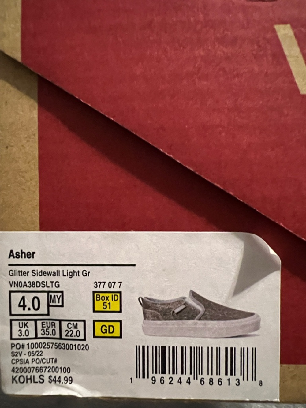 New Vans Asher Glitter Sidewall Light Grey Slip-On Sneakers size 4 MY - Picture 7 of 7